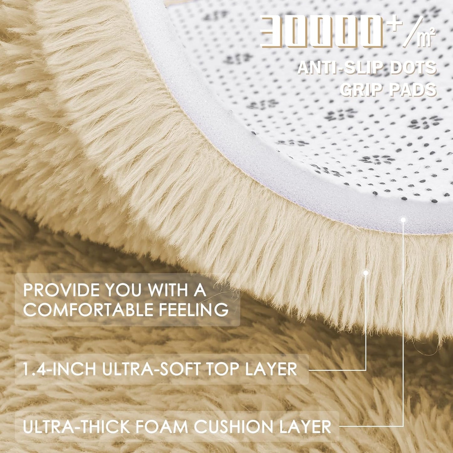 OLANLY Cream Round Area Rug - Soft, Fluffy, Machine Washable 4 ft Circle Carpet for Bedroom & Nursery Decor