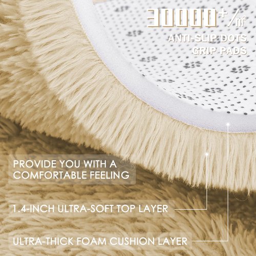 OLANLY Cream Round Rugs for Bedroom - Machine Washable, 3 ft Circle Area Rugs for Living Room, Soft and Fluffy Shaggy Carpet for Teen Girl and Boys, Nursery Rooms, Dorms, Home Decor Aesthetic