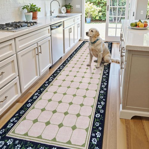 Anidaroel Hallway Runner Rug - Non-Slip, Washable, Low Pile Floral Carpet | Green, 3x10 ft