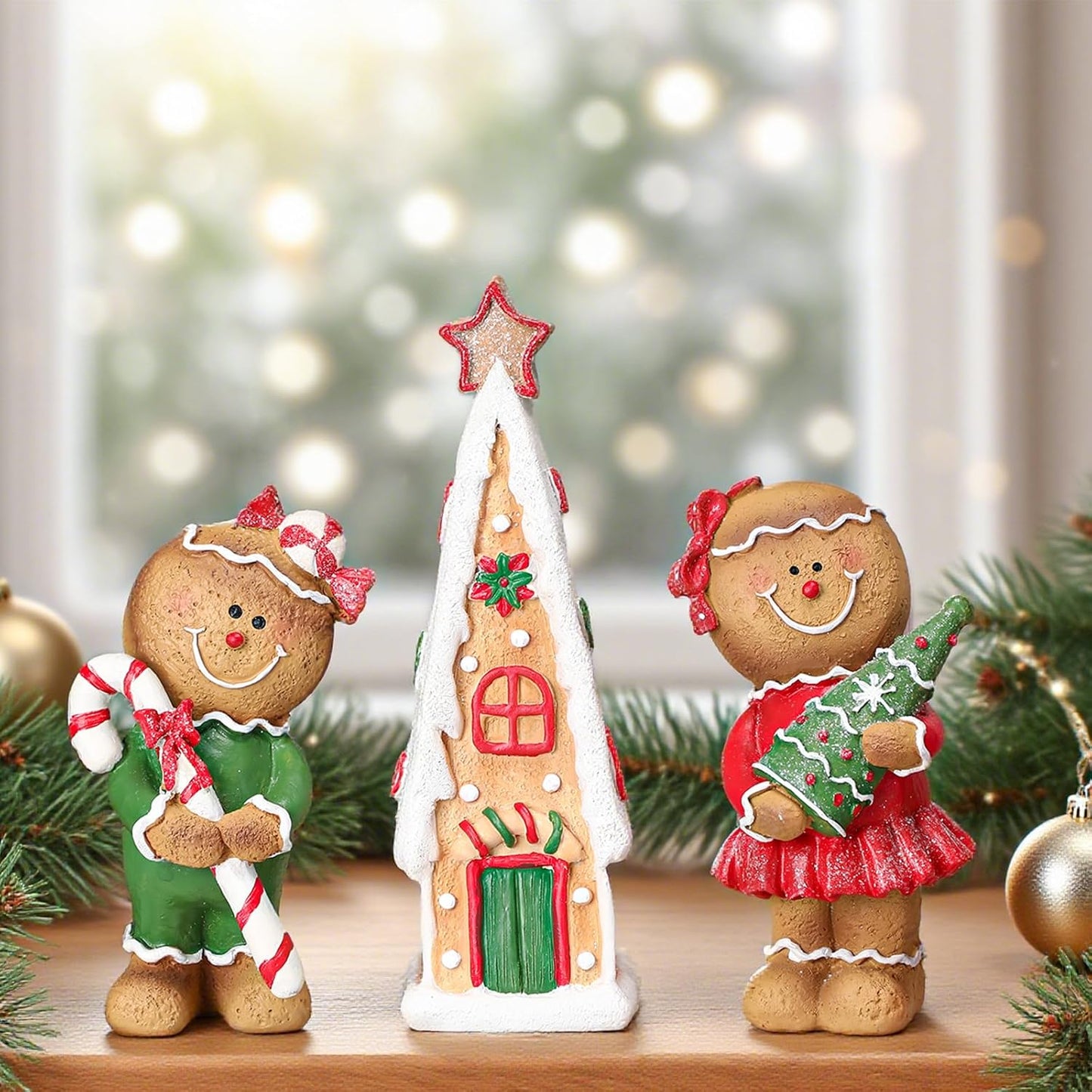 Regine Switzerland Christmas Tabletop Decorations - 3 Pcs Gingerbread House & Figurines Set for Holiday Decor