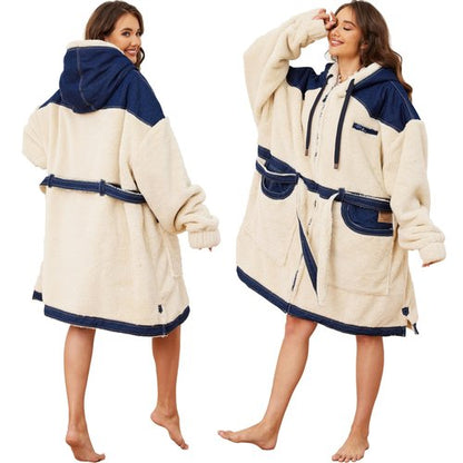 KOOETTS Wearable Blanket Hoodie Women Men With Zipper Denim & Sherpa Sweatshirt Blanket for Adult Warm & Cozy Oversized Hooded Blanket Jacket Birthday Gifts for Wife Mom Husband