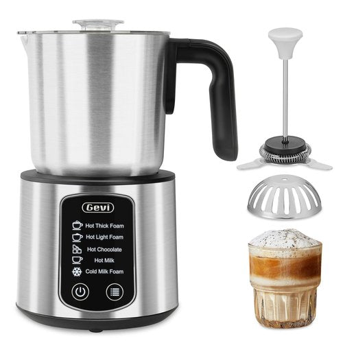 Gevi Hot Chocolate Maker with 5 in 1 Milk Frother and Steamer, Professional Milk Steamer, 17 oz/3.5 oz, Stainless Steel, Hot and Cold Milk Frother for Latte, Macchiato, Cappuccino and Hot Chocolate