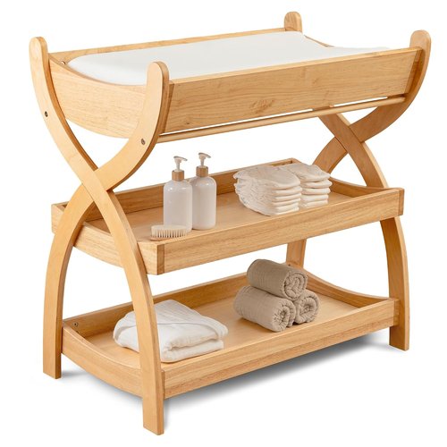 Comfy Cubs Baby Changing Table - Sturdy Wood Design with Two Open Shelves for Infant Storage - Natural Finish