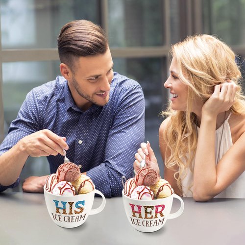 FUTBU Anniversary Couple Gift Ice Cream Bowls and Spoon Scoop Set, His and Hers Gifts, Mothers Day Couples His Her Ice Cream Accessories Bowl Present, Unique Wedding Gift 2025 for Friends