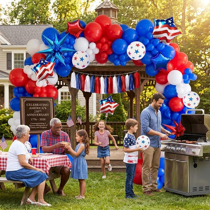 Patriotic Balloon Garland Arch Kit - Red, White & Blue Star Print & Flag Foil Balloons for 4th of July & Memorial Day Decor