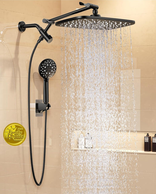 Veken 11.8" Rain Shower Head - High Pressure Handheld Shower with Multi Spray Modes | Matte Black