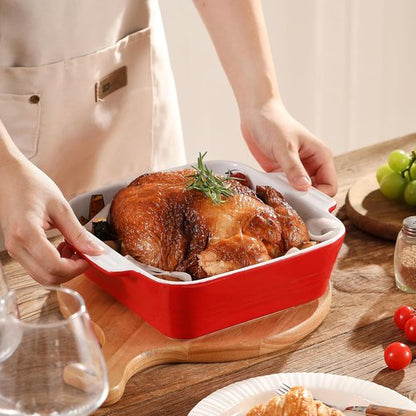 DOWAN 8x8 Ceramic Baking Dish - Versatile Square Casserole Pan for Brownies & Lasagna | 2 Quart, Red