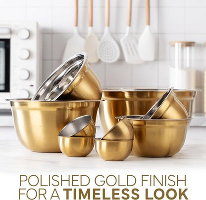 Cook With Color 18-Piece Mixing Bowls Set - Airtight Lids & Stainless Steel Organizers | Gold Kitchen Storage