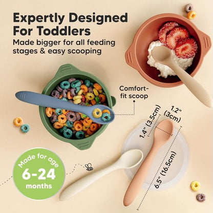 KeaBabies Silicone Baby Spoons - Self-Feeding Utensils for 6-12 Months | 3-Pack Dishwasher-Safe Set (Slate)