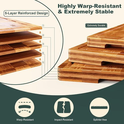 Bamboo Cutting Boards Set by [Brand Name] - Extra Large Heavy Duty with Juice Grooves & Non-Slip Feet | Durable & Non-Toxic 3-Pack