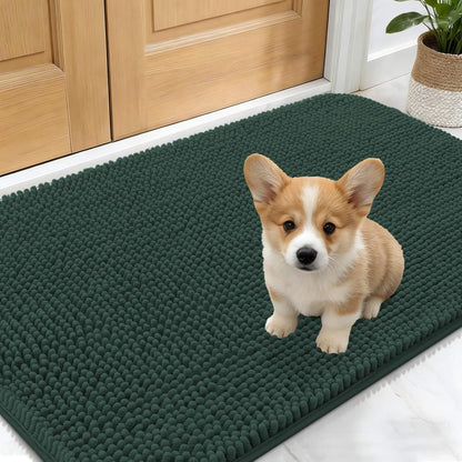 OLANLY Dog Door Mat - Absorbent Non-Slip Chenille Mat for Muddy Paws | 30x17 Inches, Blackish Green