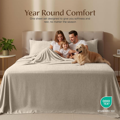 Utopia Bedding King Size Sheet Set - Soft & Breathable 4-Piece Microfiber Bed Sheets | Oeko Tex (Heather Beige)