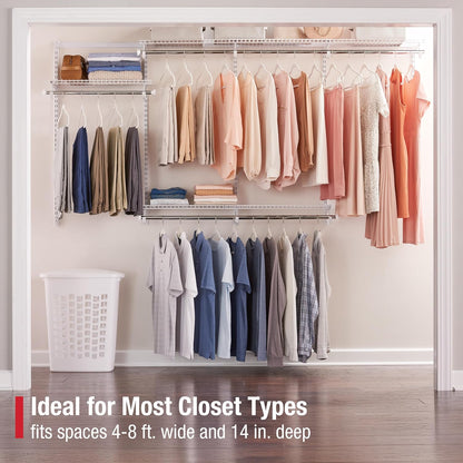 Rubbermaid Configurations Custom Closet Kit - Adjustable 4-8 Ft. Metal Wire Shelving | White Finish for Home Organization