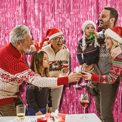 Skiennix Pink Tinsel Curtain Backdrop - 2 Pack Foil Fringe Party Decorations for Birthdays & Events