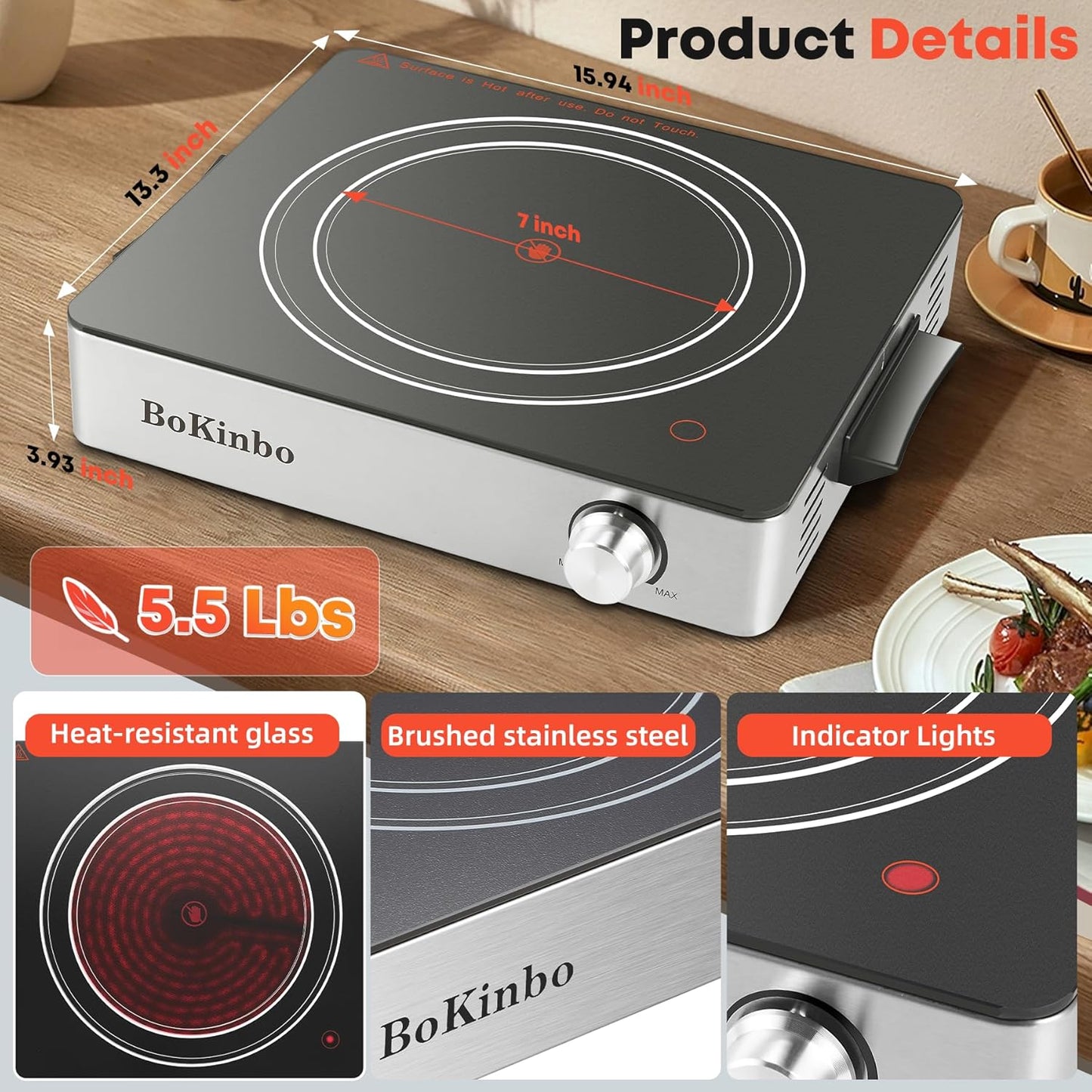 Skiennix 1800W Electric Stove - Compact Portable Infrared Burner for Efficient Cooking | Hot Plate