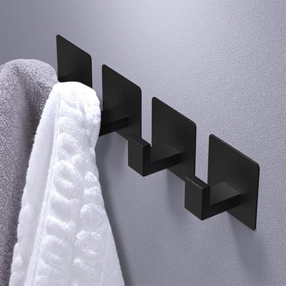 VAEHOLD Heavy-Duty Adhesive Towel Hooks - 4 Pack Aluminum Wall Hooks for Kitchen & Bathroom (Black)
