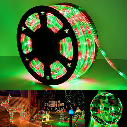 Skiennix 50ft LED Rope Lights - Waterproof, Flexible Tube Lighting with 8 Modes | Red & Green for Outdoor Decor