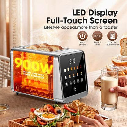 Skiennix Touch Screen Toaster - 2 Slice Stainless Steel Smart Toaster with Memory Function & 6 Shade Settings