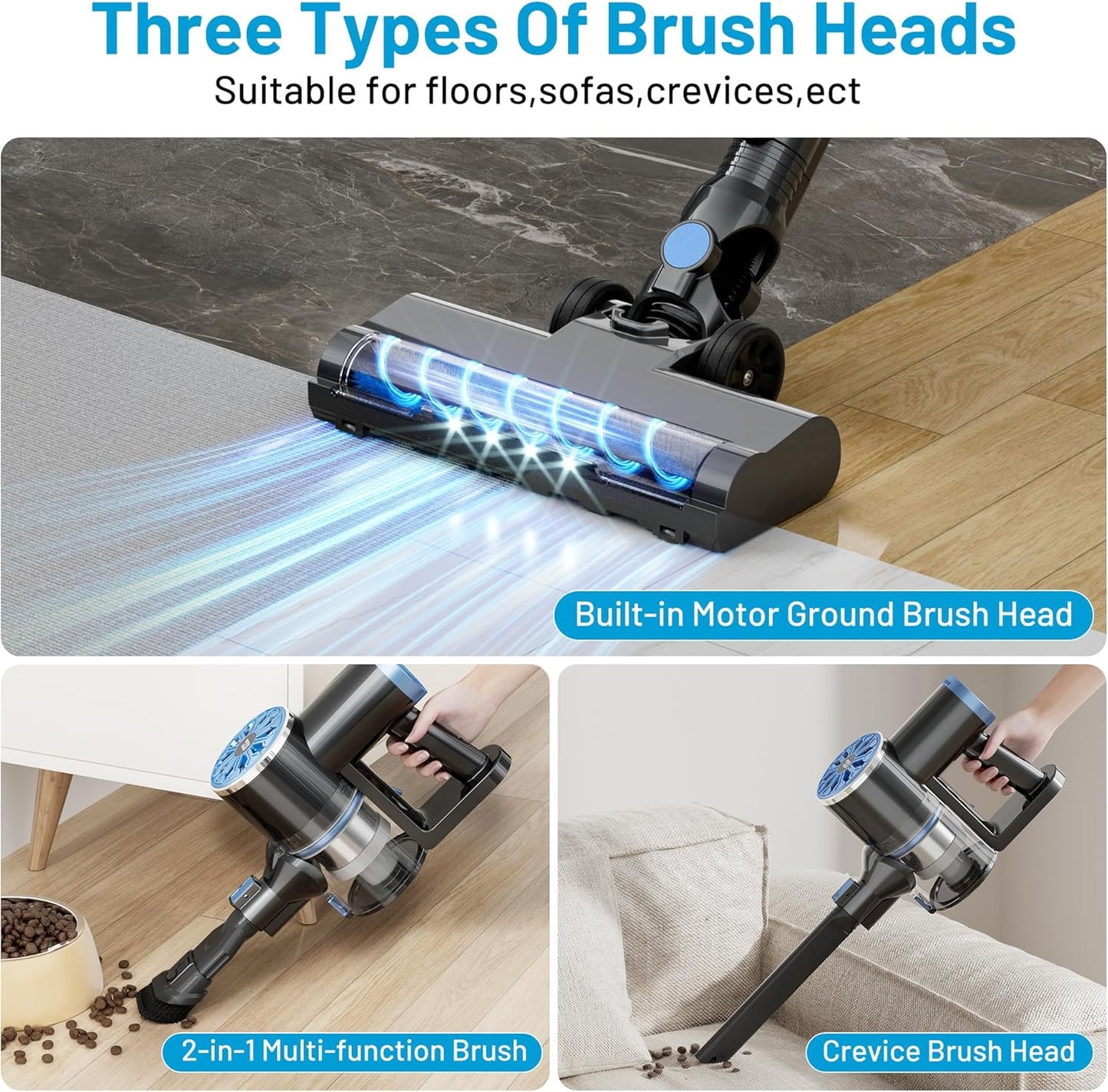 VIPSUN Cordless Vacuum Cleaner - Lightweight 6-in-1 Stick Vacuum with Powerful Suction & LED Screen | Ideal for Carpets, Pet Hair & Hardwood Floors