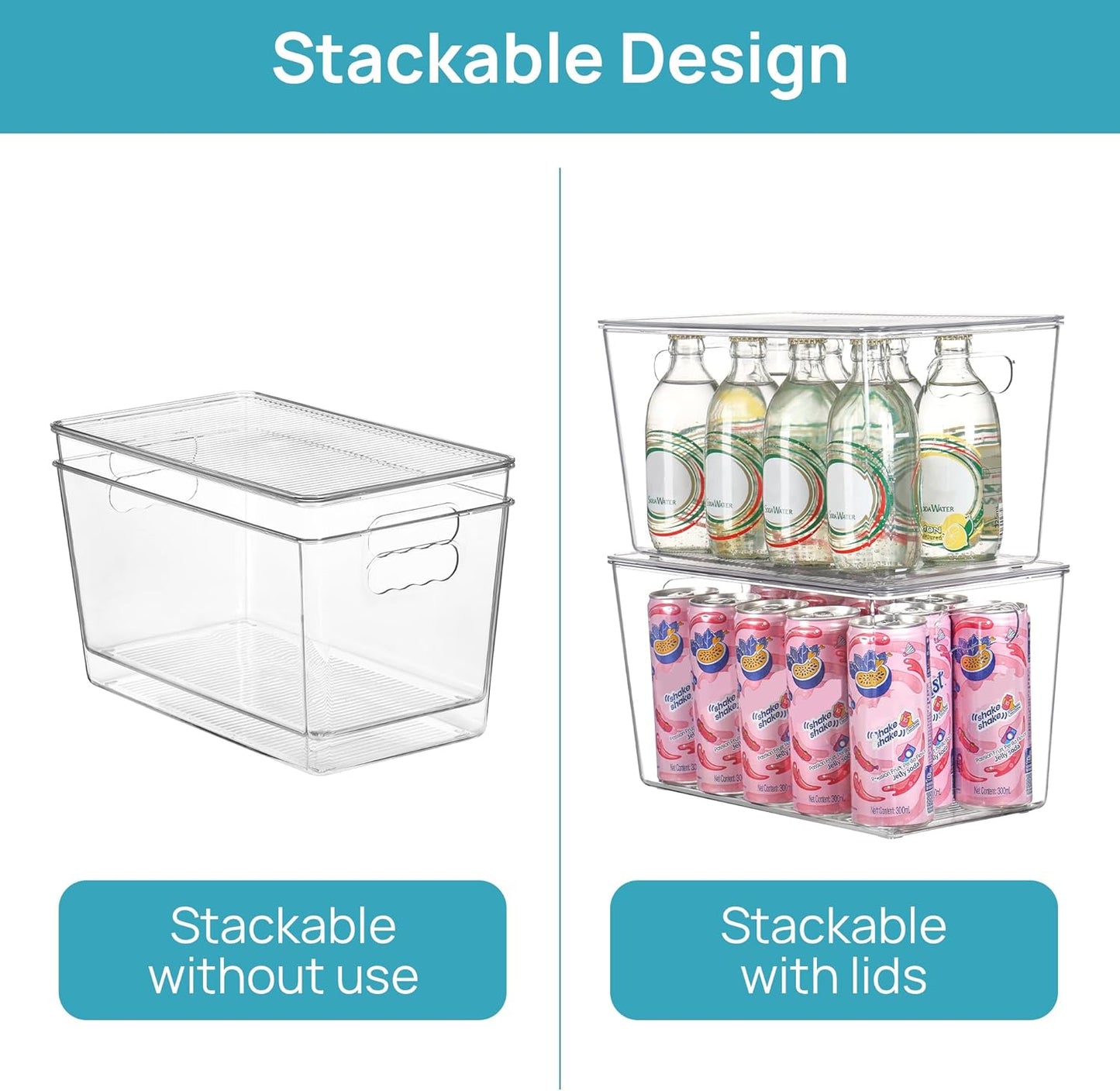 Vtopmart Clear Stackable Storage Bins - 8 Pack XLarge Plastic Containers with Lids for Kitchen & Pantry Organization