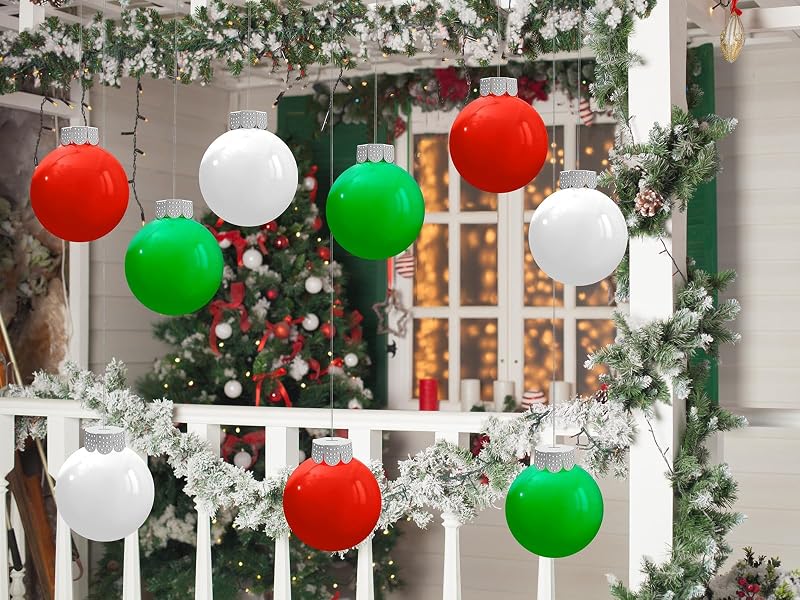 18 Pcs 9-Inch Outdoor Christmas Inflatable Balls for Yard, Porch, Garden - Blue, Red, Green