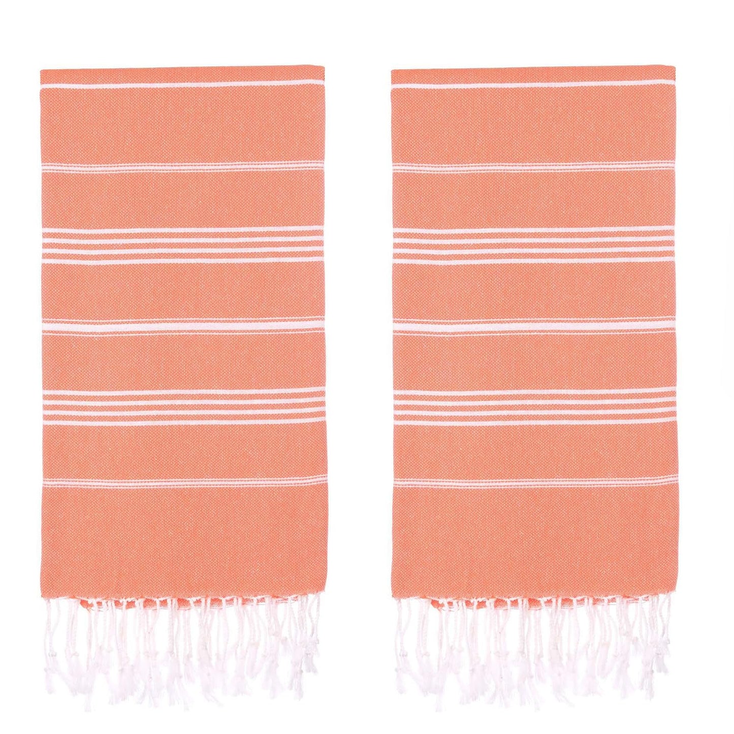 PADISHAHHOME Turkish Beach Towels, Pack of 2 | Oversized, Quick Dry, Sand Free | 100% Cotton, Large 38x71 Towels for Beach, Pool, Travel | Ultra-Soft, Compact, and Absorbent | Orange