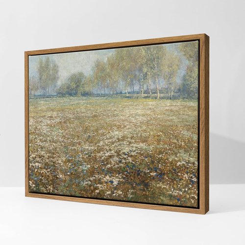 DAJONART Vintage Floating Frame Wall Art - Meadow with Flowers | Rustic 11x14 Farmhouse Decor