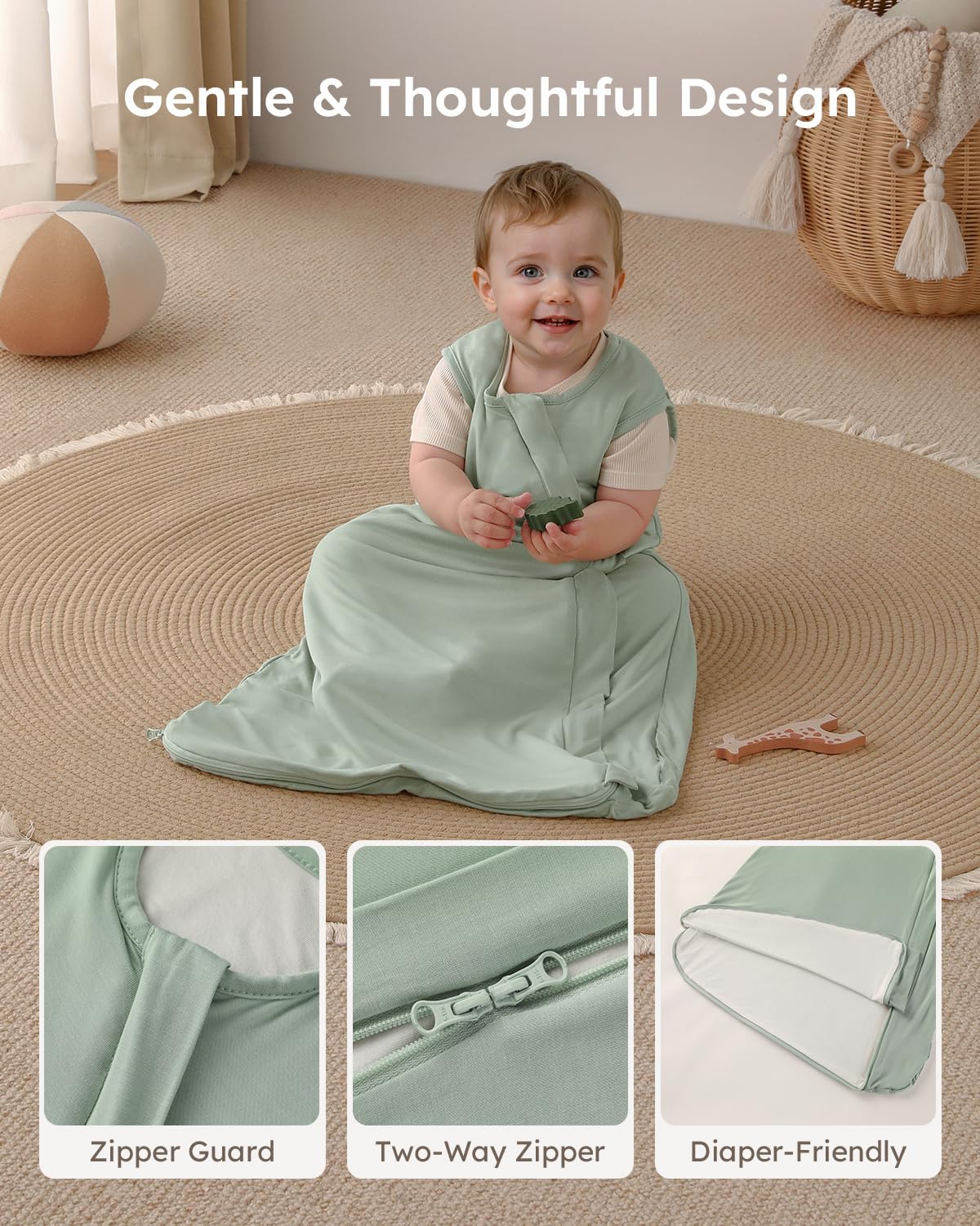 Yoofoss Baby Sleep Sack | Rayon Made from Bamboo | Super Soft 2-Way Zipper | 12-18 Months | Blue & Green