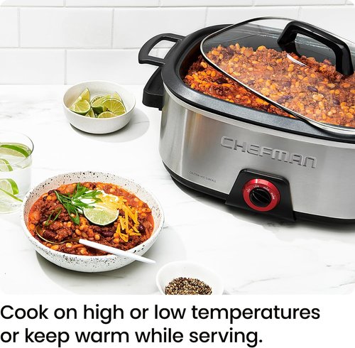 Chefman 6-Quart Slow Cooker - Electric Cooking with Removable Insert for Family-Size Soups & Stews