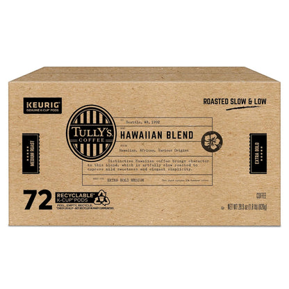 Tully's Coffee Hawaiian Blend K-Cup Pods - Medium Roast, 72 Count | Perfect for Keurig Machines