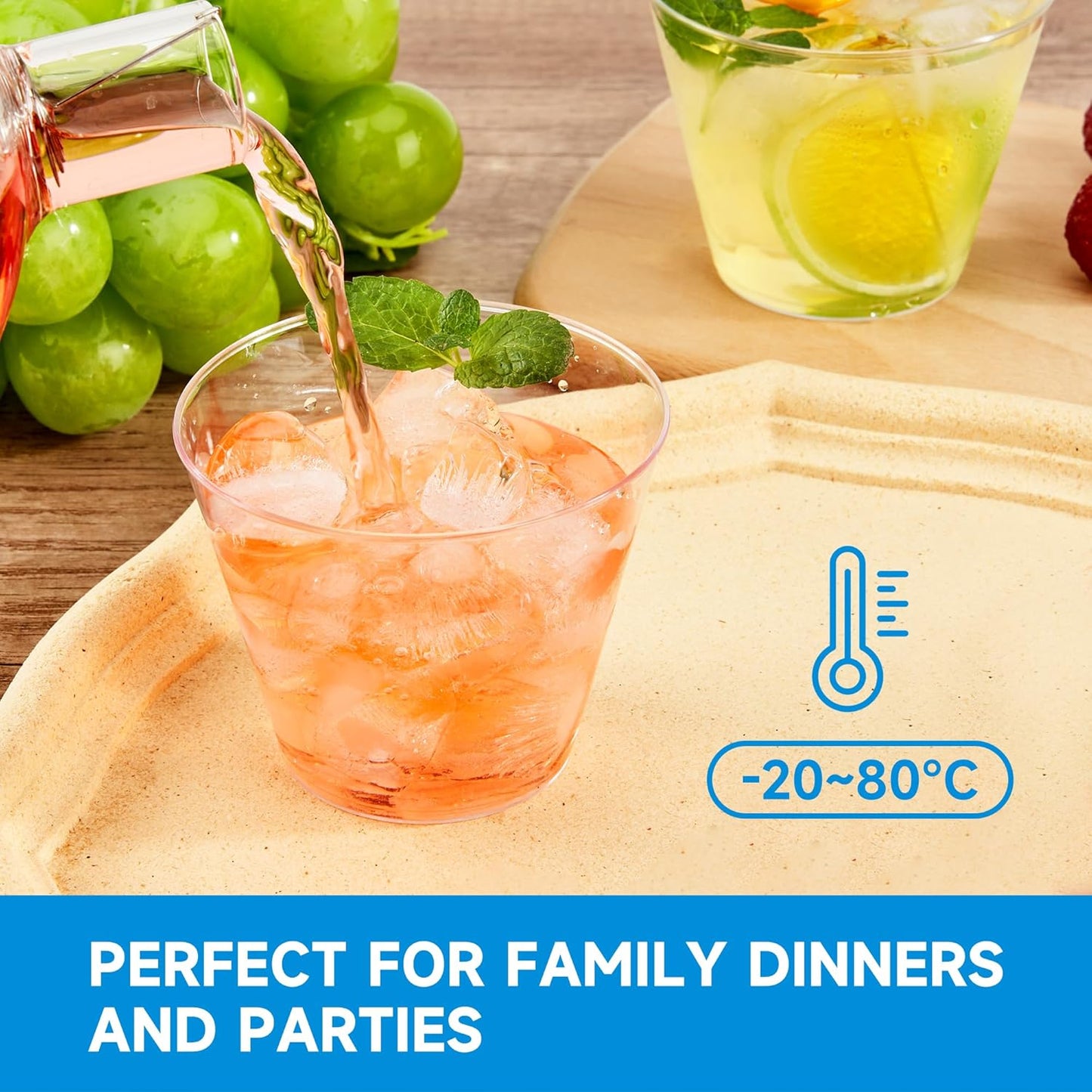 RACETOP Clear Plastic Cups - 9 oz Disposable Tumblers for Parties & Events | 100 Pack