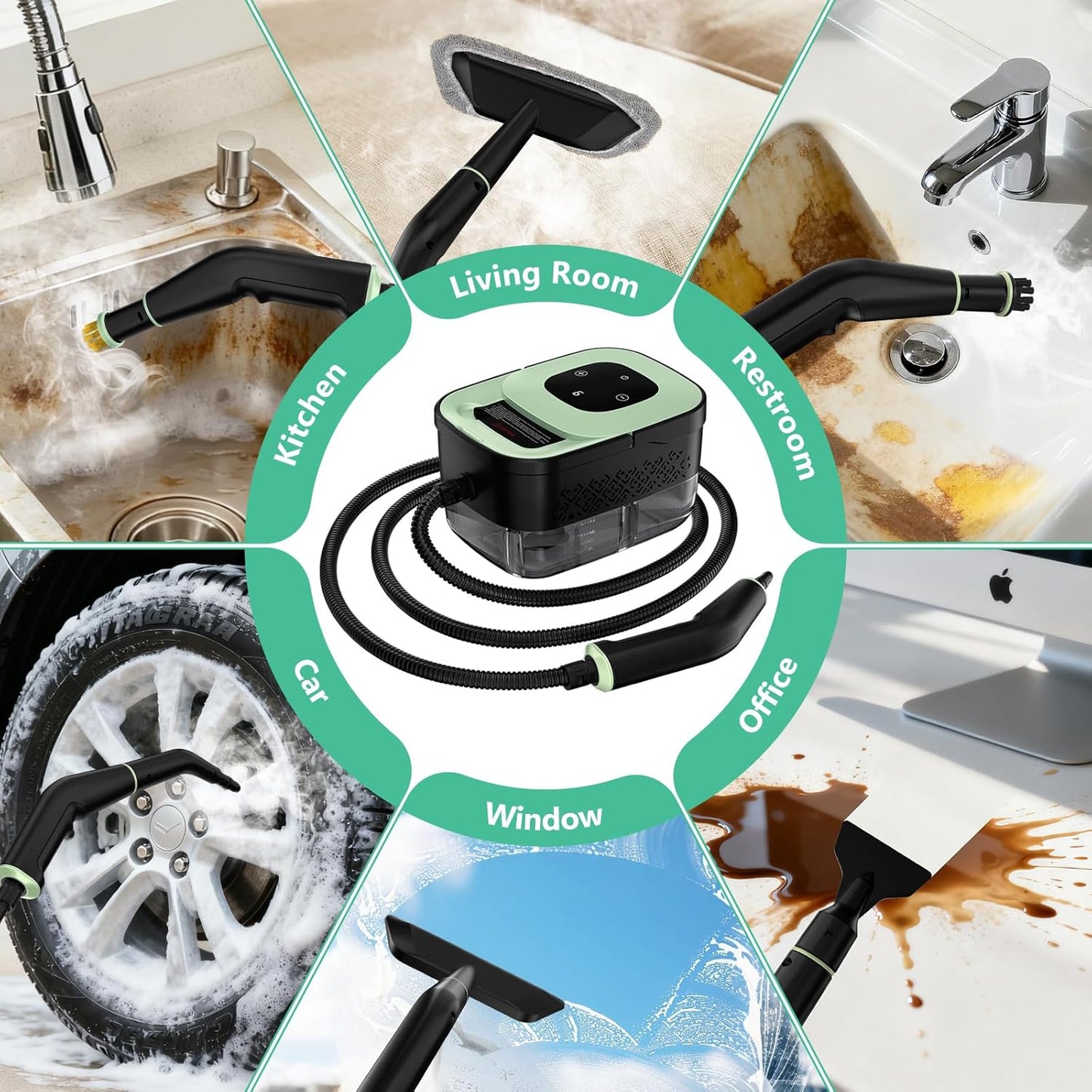 Skiennix Portable Steam Cleaner - 16-Piece Accessory Set | 6-Level Adjustable Heat, Fast 15s Heat-Up