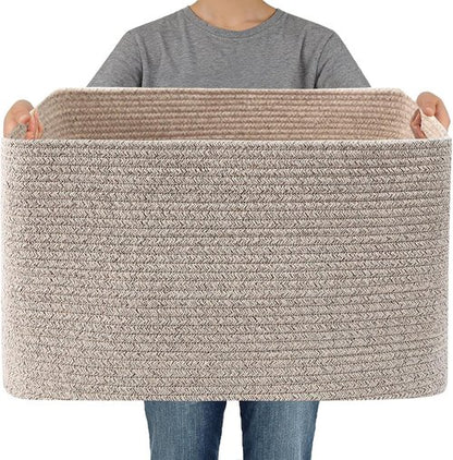 JMvicyroam Woven Blanket Basket - 65L Large Storage Bin for Toys, Clothes & Blankets | Oatmeal Color
