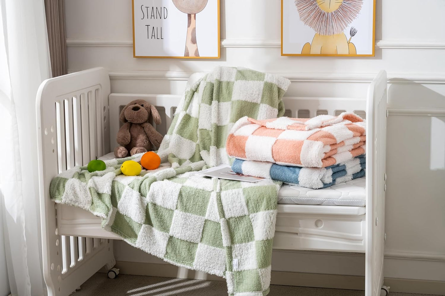 Skiennix Fleece Baby Blanket - 3D Checkerboard Design, Cozy & Fluffy for Infants | 30x40 Inches, Blue