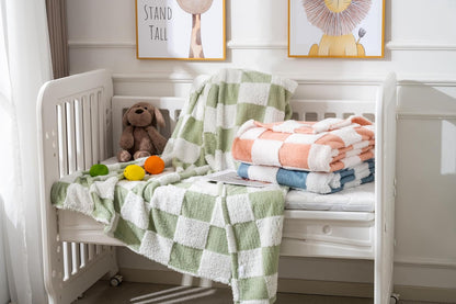 Skiennix Fleece Baby Blanket - 3D Checkerboard Design, Cozy & Fluffy for Infants | 30x40 Inches, Blue