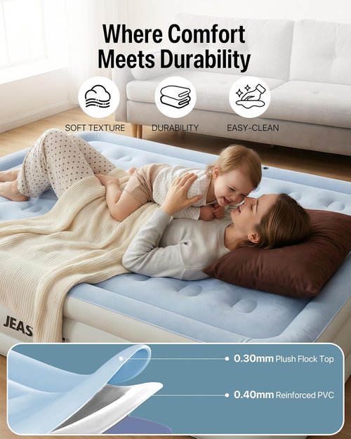 JEASONG Queen Air Mattress - 20" Raised Inflatable Bed with Built-in Pump & Headboard | Portable for Camping & Guests
