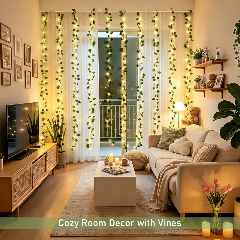JMEXSUSS Pothos Curtain Lights with 200 LEDs, 6.5ft x 6.5ft USB Vine Lights - Variation: Pothos+6.5x6.5ft