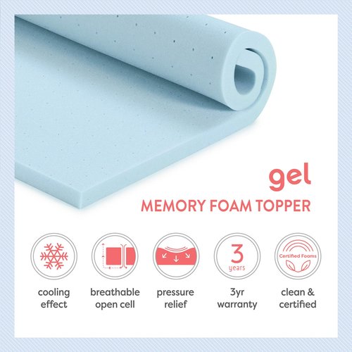 Best Price Mattress 2 Inch Ventilated Memory Foam Mattress Topper, Cooling Gel Infusion, Short Queen Blue