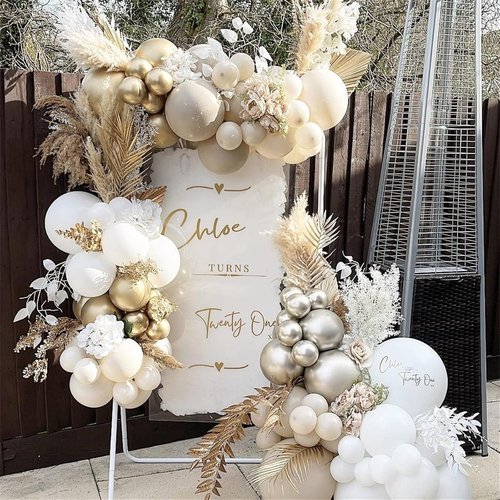 Champagne Gold & White Balloons - 60Pcs Metallic Beige, Pearl, & Ivory for Boho Wedding & Birthday Decor