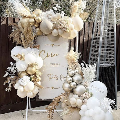 Champagne Gold & White Balloons - 60Pcs Metallic Beige, Pearl, & Ivory for Boho Wedding & Birthday Decor