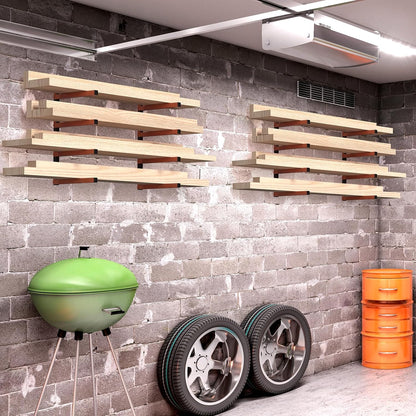 NANANARDOSO Wall Mount Wood Organizer - Heavy Duty Metal Shelf with 4 Levels | Lumber Storage Racks, 4 Pack