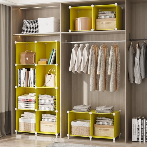 AWTATOS Cube Storage Organizer - 6 Cube DIY Stackable Bookshelf for Bedroom & Home - Yellow