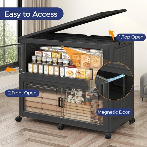 150GAL Extra Large Storage Bins - Stackable Closet Organizers with Lids | 3-Pack Black, Collapsible Design