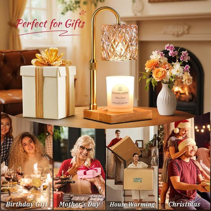Hong-in Candle Warmer Lamp - Dimmable Adjustable Height | Elegant Amber Glass Home Decor & Gifts