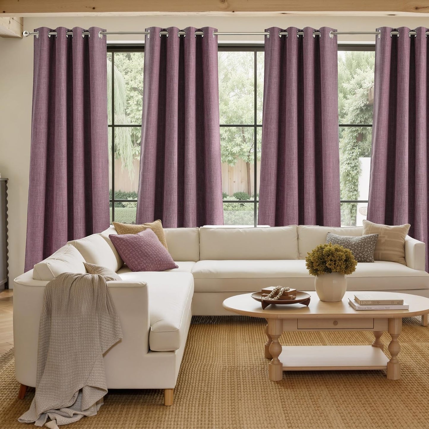 NICETOWN Blackout Curtains - Short Faux Linen in Greyish Purple | 63 Inches Long, Easy Care Grommet Top, 2 Panels