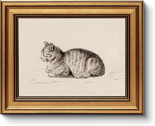 WHASAYART Vintage Gold Framed Wall Art - Charming Sleeping Cat Print for Living Room & Kitchen Decor | 10L x 8W