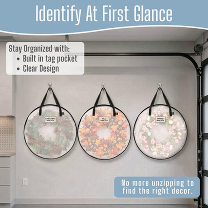 VENO Wreath Storage Container - 30 Inch Heavy Duty Clear Bag with Wall Hanging Handles | 2 Pack