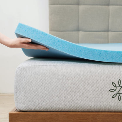 ZINUS 2 Inch Green Tea Memory Mattress Topper Cooling Gel Foam, CertiPUR-US Certified, Full, Blue