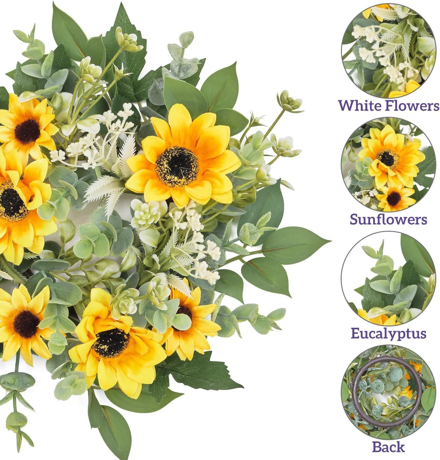 Skiennix Mini Spring Floral Candle Rings - 2 Pcs 9-Inch Yellow Sunflower Wreaths for Home Decor | Ideal for Weddings & Parties