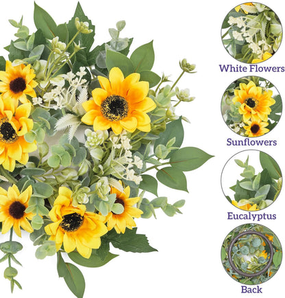 Skiennix Mini Spring Floral Candle Rings - 2 Pcs 9-Inch Yellow Sunflower Wreaths for Home Decor | Ideal for Weddings & Parties